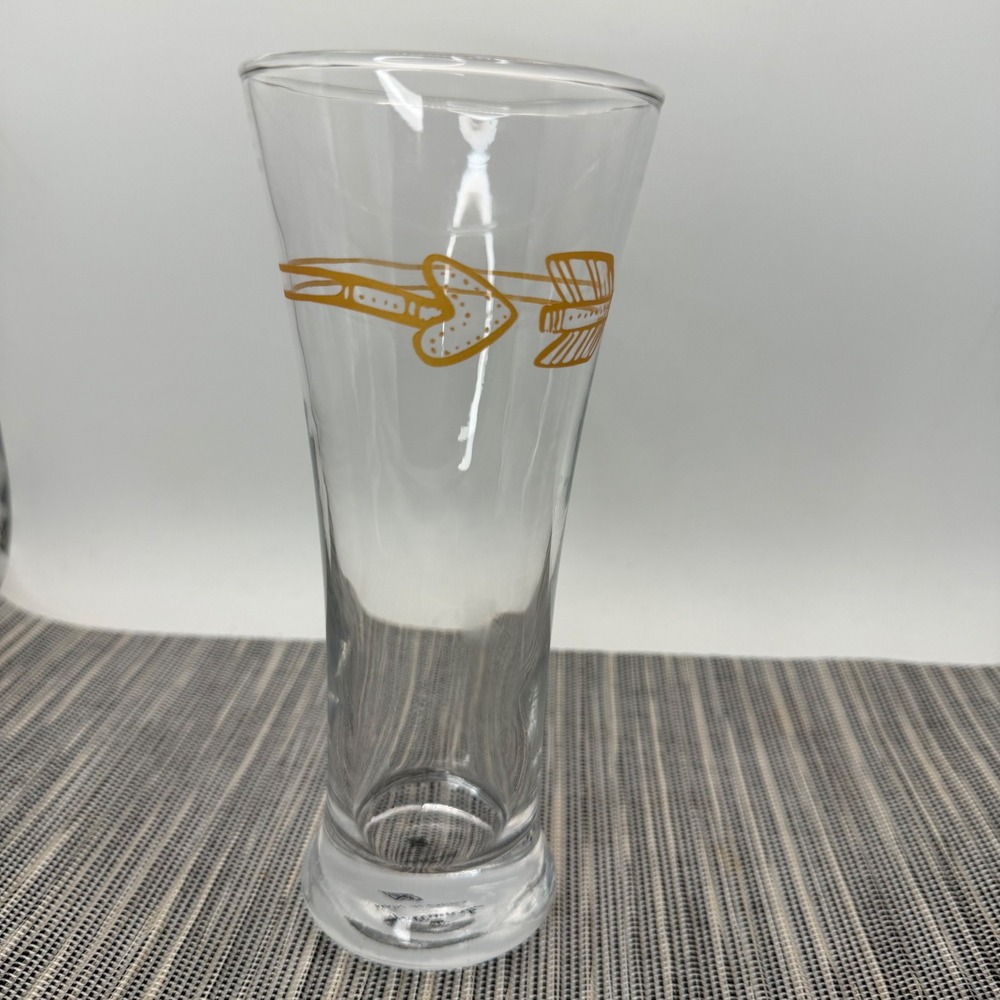 Hallmark Pilsner Glass Clear Gold Arrow Graphic Weighted Base 7.25 Inch Tall
